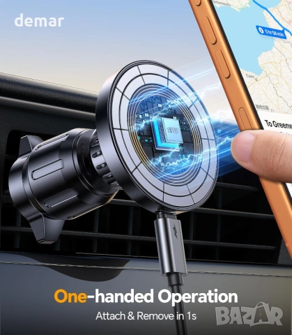 Coolpow 3 в 1 стойка и магнитно безжично зарядно за кола Magsafe, 15W, снимка 6 - Аксесоари и консумативи - 53533625