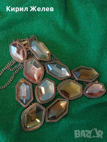 ЗЛАТИСТА ОГЪРЛИЦА с ФАСЕТИРАНИ КРИСТАЛИ 75101, снимка 2 - Колиета, медальони, синджири - 29771755
