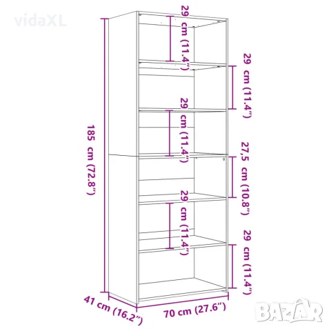 vidaXL Висок шкаф, черен, 70x41x185 см, инженерно дърво, снимка 9 - Бюфети - 56146902