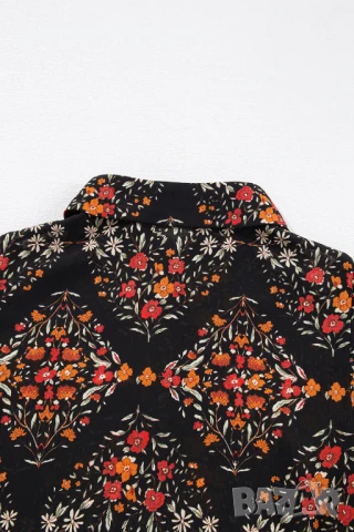 Дамска риза в черно с флорален принт и дълги буфан ръкави, снимка 4 - Ризи - 50849661