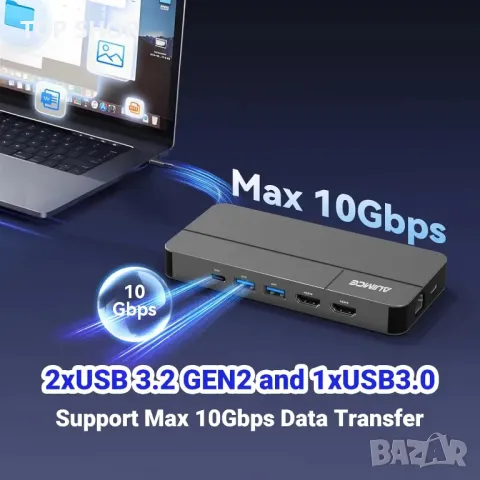 AUIMCE Докинг станция 2х HDMI и USB C порт, до 4K/60Hz, MacOS/Windows, снимка 3 - Кабели и адаптери - 49457607