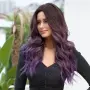 Лилава Ombre перука с кафяви корени и път по средата - 65 см, снимка 1