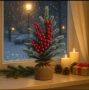 НОВО.Мини коледна елха със заснежени клонки и декоративни червени плодове ., снимка 2