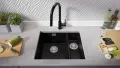 Гранитна Мивка за Вграждане под Плот Лондон 60 Duo 550 x 450  Черна, снимка 1