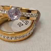 Стилен комплект от 2 броя пръстени с цирконии, снимка 2 - Пръстени - 44479669
