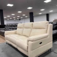 Светло кремав кожен диван тройка с ел. релакс механизъм "Lucca", снимка 6 - Дивани и мека мебел - 40781516