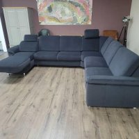 Син П образен ъглов диван от плат с функция сън ZE-EM09003, снимка 10 - Дивани и мека мебел - 44245307