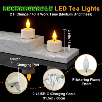PChero безпламъчни LED свещи с акумулаторна батерия и дистанционно, 12 бр, снимка 5 - Декорация за дома - 44653165
