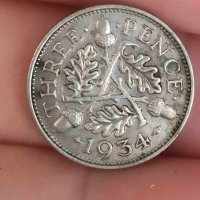  3 пени1934  сребро Великобритания , снимка 1 - Нумизматика и бонистика - 41558508