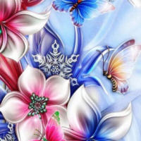 5D гоблен Розово сини цветя и пеперуди диамантен гоблен картина мозайка за направа схема с камъчета, снимка 1 - Гоблени - 36359673