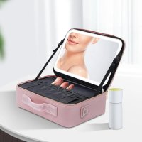 Куфар за грим с огледало и LED осветление - розов цвят или черен цвят в два размера, снимка 9 - Други - 42517975