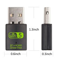 Безжичен Wifi и Bluetooth блутут USB 600Mbps адаптер 2.4/5.8Ghz външен за лаптоп компютър, снимка 4 - Мрежови адаптери - 41786780