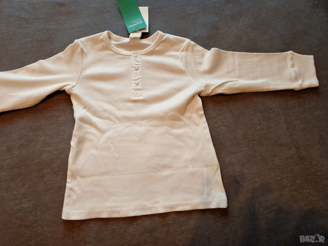 1-2г 92см Блуза с дълъг ръкав, памук, бяла, нова, с етикет , снимка 1