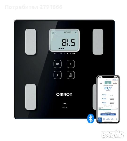 OMRON VIVA Bluetooth интелигентна везна монитор за пълен индекс телесна маса с приложение нова, снимка 1