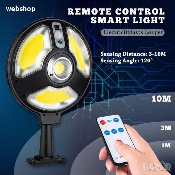 Водоустойчива соларна лампа LB-1288A, сензорна с дистанционно управление, снимка 1