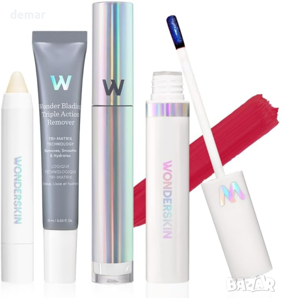 Wonderskin Комплект дълготраен розов гланц, ексфолиант, почистващ препарат за устни, цвят First Kiss, снимка 1