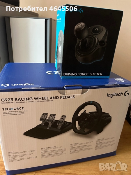 Волан с педали и скоростен лост Logitech - G923, PS4/PS5/PC, черен, снимка 1