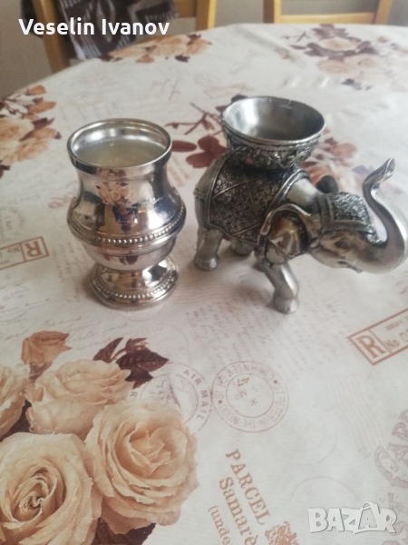 Свещник слон и бокалче, снимка 1