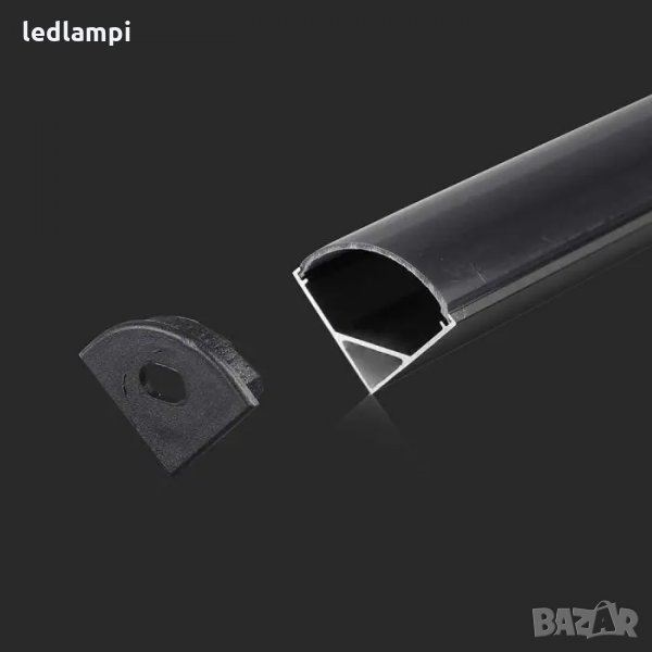 Алуминиев Ъглов Профил Черен За LED Лента 2000x15,8x15,8mm MILKY, снимка 1