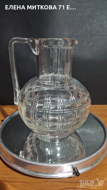 Голяма тежка гравирана кана от кристално стъкло, снимка 1