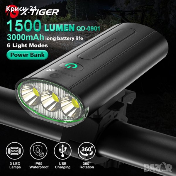 X-TIGER QD-0901 USB акумулаторен LED фар за велосипед, снимка 1
