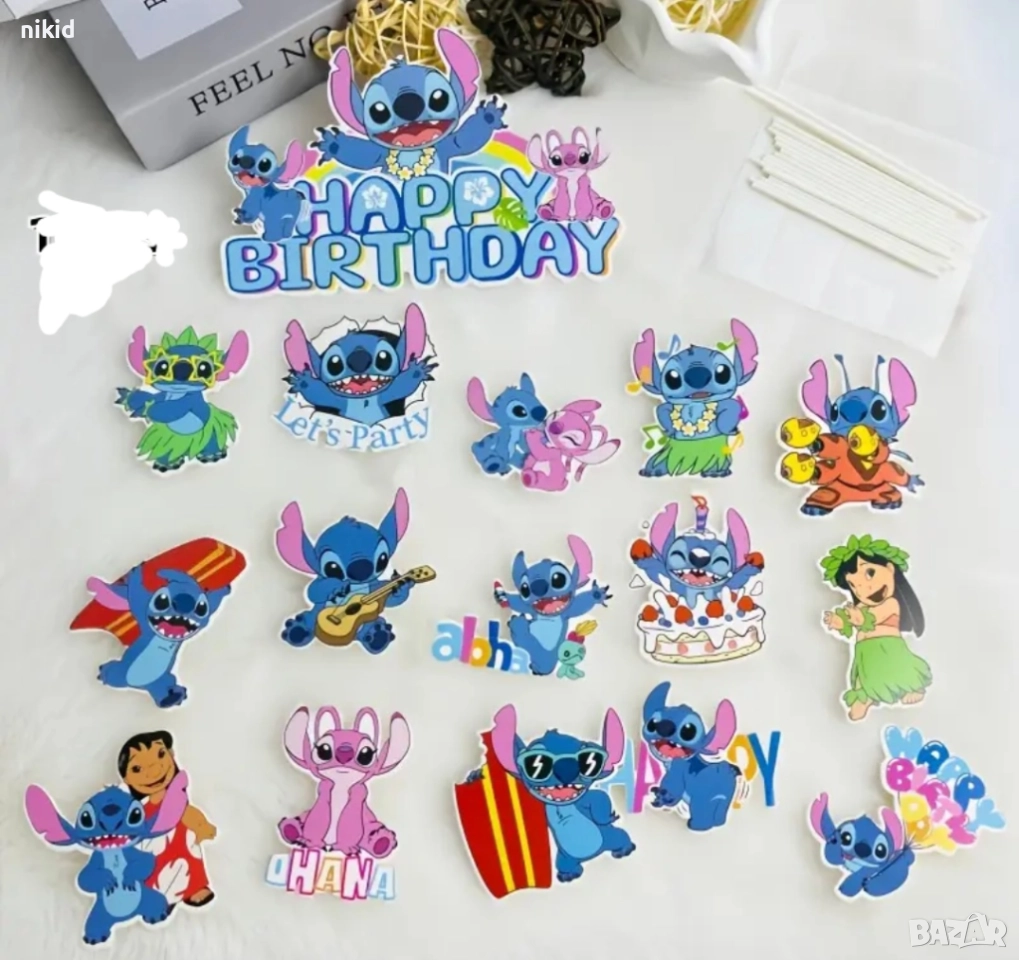 15 бр Стич Stitch Лило Нала картонени топери топер за торта мъфини, снимка 1