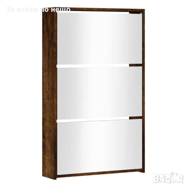 Шкаф за обувки с огледало, 3 нива, опушен дъб, 63x17x102,5 см, снимка 1