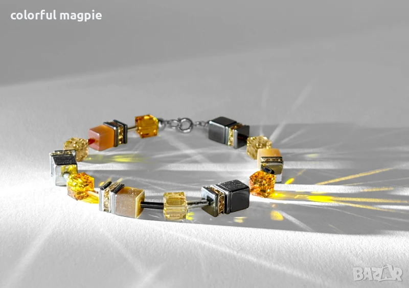 дамска гривна в цвят топаз с кристали сваровски swarovski мъниста куб котешко око, снимка 1