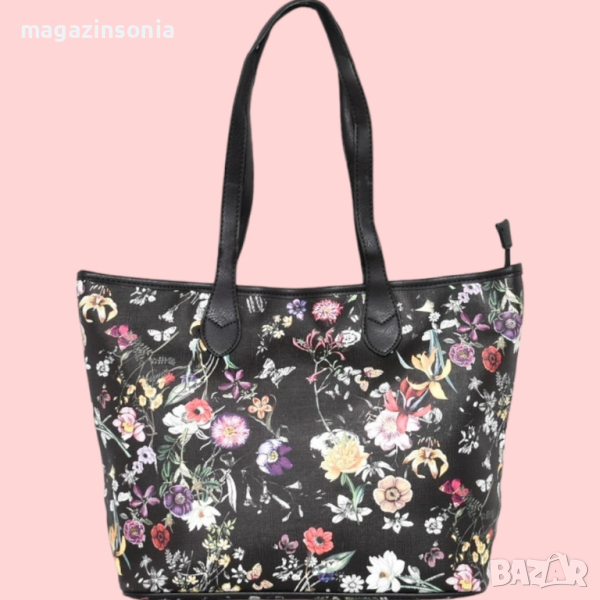Голяма дамска чанта с красив флорален принт, снимка 1