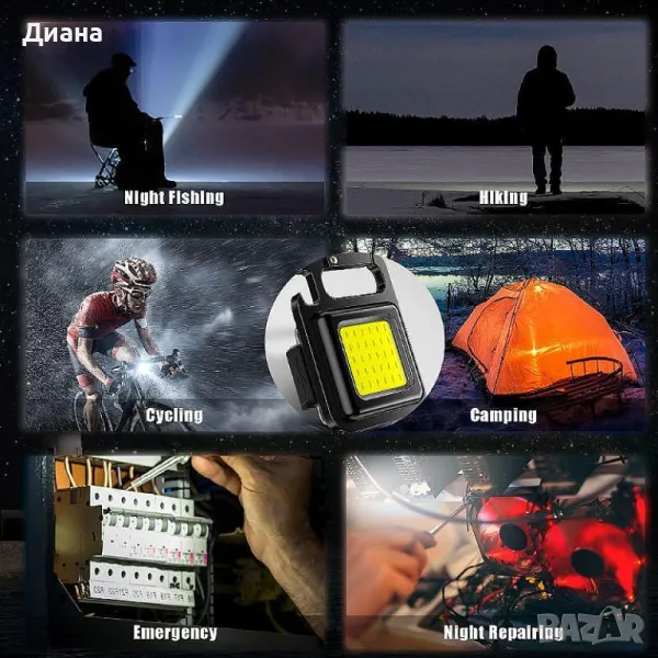 Мини LED Фенер устойчив на вода с ключодържател, три режима на осветление, 500lm светлинен интензите, снимка 1