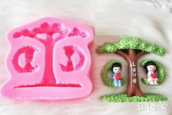 3d Дърво с деца на люлка сет силиконов молд форма калъп гипс декор, снимка 1