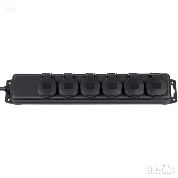 НОВ Разклонител Brennenstuhl, 6 гнезда, IP44, 2 м, Черен - 24 месеца гаранция, снимка 1