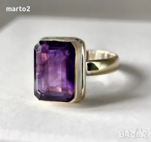Прекрасен Сребърен 925 Пръстен с Натурален Аметист, снимка 6 - Пръстени - 49875085