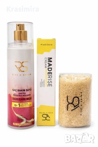 Комплект за коса Rise & Shine – Кератинова терапия + крем + луфа | Подаръчен сет