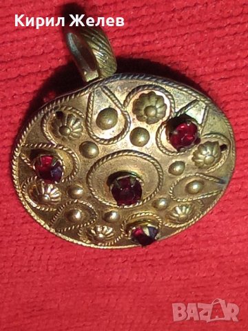 СТАРИННО БРОНЗОВО ОРНАМЕНТИРАНО ЕТНО УКРАШЕНИЕ МЕДАЛЬОН с ЮВЕЛИРНО ФАСЕТИРАН ЕСТЕСТВЕН ГРАНАТ 9309 