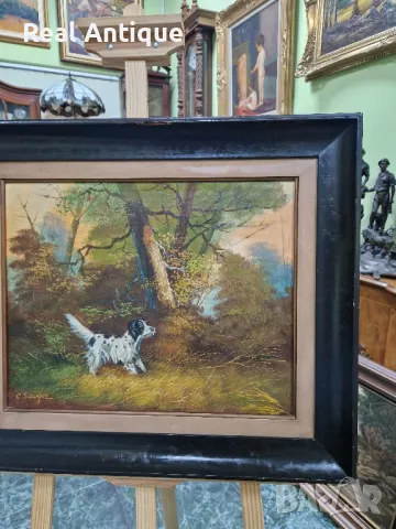 Чудесна антикварна авторска майсторска картина масло върху платно , снимка 4 - Картини - 48982186