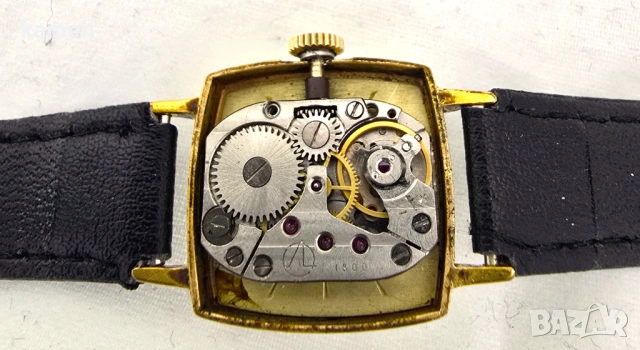 Винтидж съветски часовник LUCH - позлатен AU 10+ - произведен в СССР - нова черна каишка Винтидж , снимка 6 - Антикварни и старинни предмети - 53658534