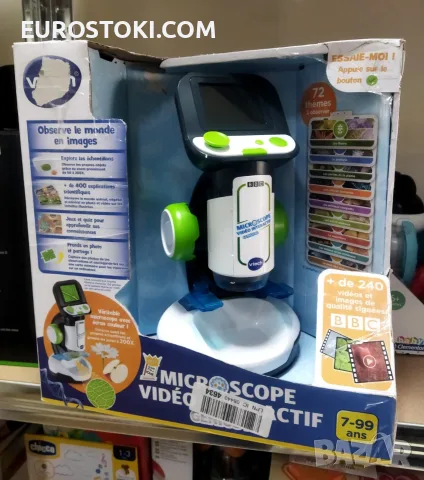 Детски микроскоп Vtech GENIUS XL, увеличение 200Х, комплект аксесоари, клипове от BBС, език: френски, снимка 8 - Образователни игри - 56145281