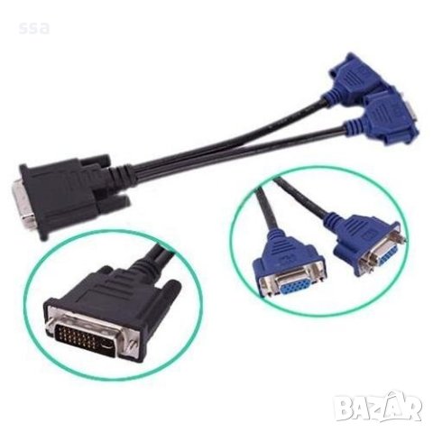 Преходник / Сплитер DVI 24+5 М към 2 x VGA F, снимка 9 - Кабели и адаптери - 41363775