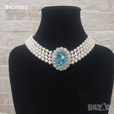 Колие Лейди Ди в цвят Аквамарин, снимка 2 - Колиета, медальони, синджири - 52804684