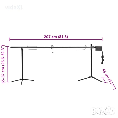 vidaXL Шиш за чеверме с мотор, неръждаема стомана, 207x45x81 см, снимка 8 - Барбекюта - 56147632