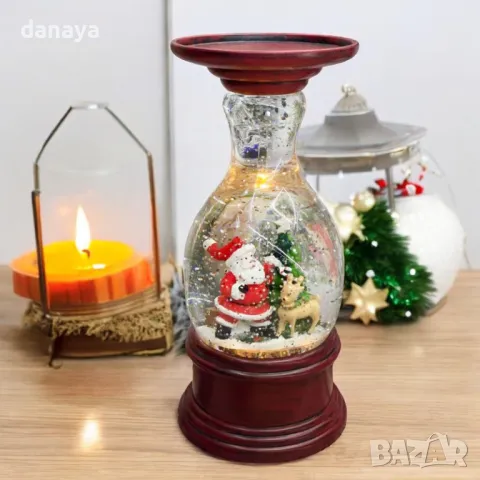 5425 Светещо коледно преспапие Фенер с въртящи се снежинки, 22 см, снимка 3 - Декорация за дома - 47802799