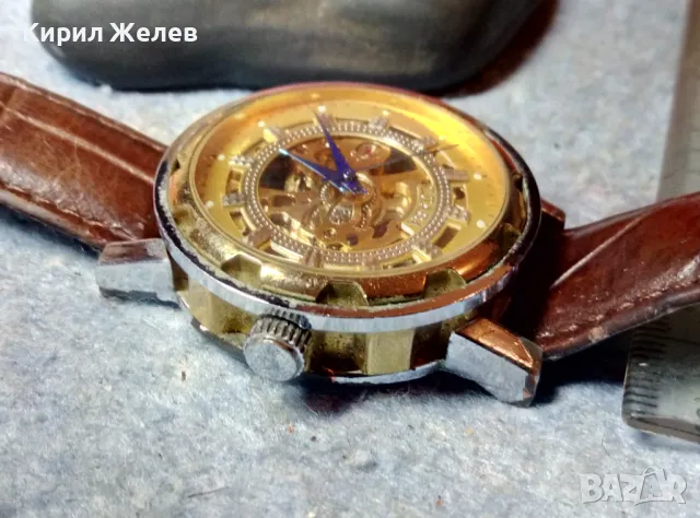 СЛАВА Скелетон РУСКИ ЧАСОВНИК АВТОМАТИК с КАИШКА Nagata SPAIN Естествена КОЖА ФУНКЦИОНИРАЩ 49334, снимка 12 - Мъжки - 48275542