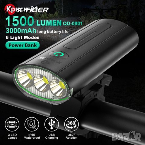 X-TIGER QD-0901 USB акумулаторен LED фар за велосипед, снимка 1 - Аксесоари за велосипеди - 42286103