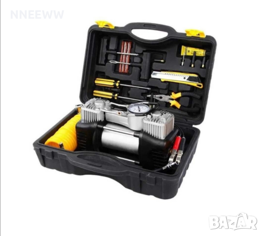 Двуцилиндров Компресор 12V, за гуми в Куфар с инструменти , снимка 4 - Аксесоари и консумативи - 44523762