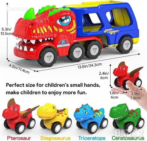 Динозавър камион с играчки малки коли за деца 5-в-1 интерактивна, снимка 2 - Коли, камиони, мотори, писти - 41972801