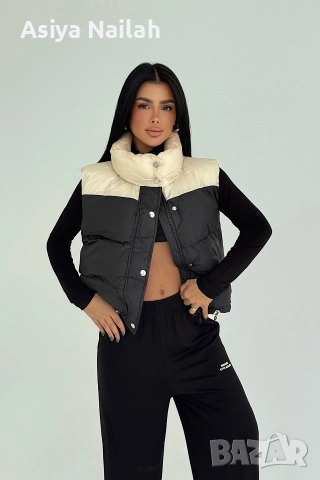 Дамски къс елек с висока яка и контрастен дизайн, снимка 3 - Елеци - 52795141