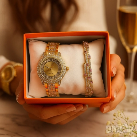 Бляскав дамски комплект часовник и гривна – съчетава елегантност и практичност, снимка 6 - Дамски - 51973498