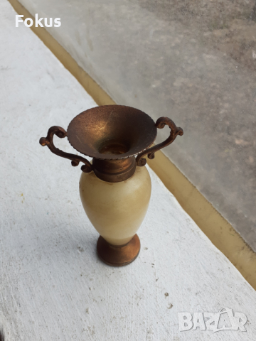 Стара малка ваза амфора оникс бронз, снимка 2 - Антикварни и старинни предмети - 36116538