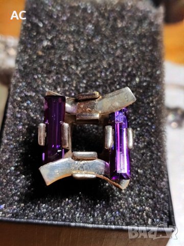 Сребърен пръстен с аметист , снимка 4 - Пръстени - 41025632